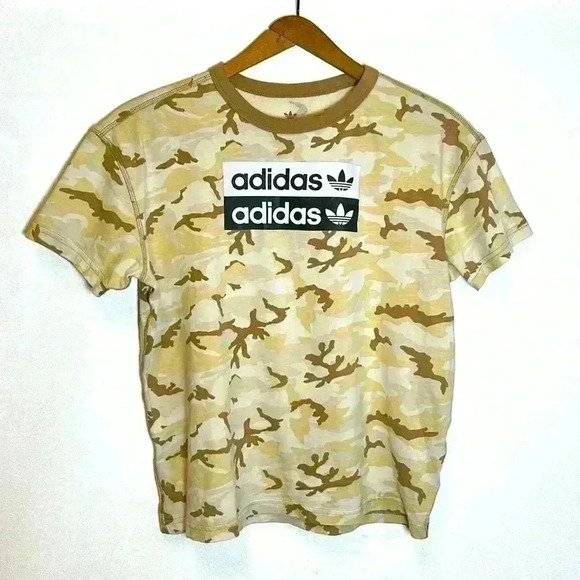 Adidas Women's Medium Cropped T-Shirt Cammo Sport Yoga  Run Walk Gym Hike Summer - Picture 1 of 6